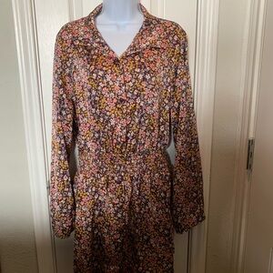Liberty Love Brown Floral Long-Sleeve Shirred Waist Dress